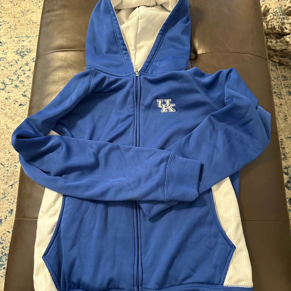 Blue and white zip up hoodie